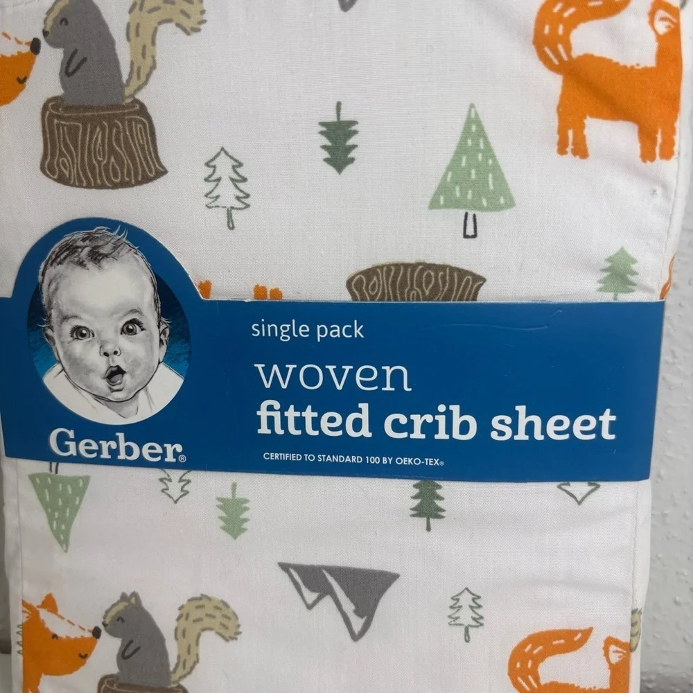 New Gerber Woodland Fitted Crib Sheets Fox Squirrel - Picture 2 of 6
